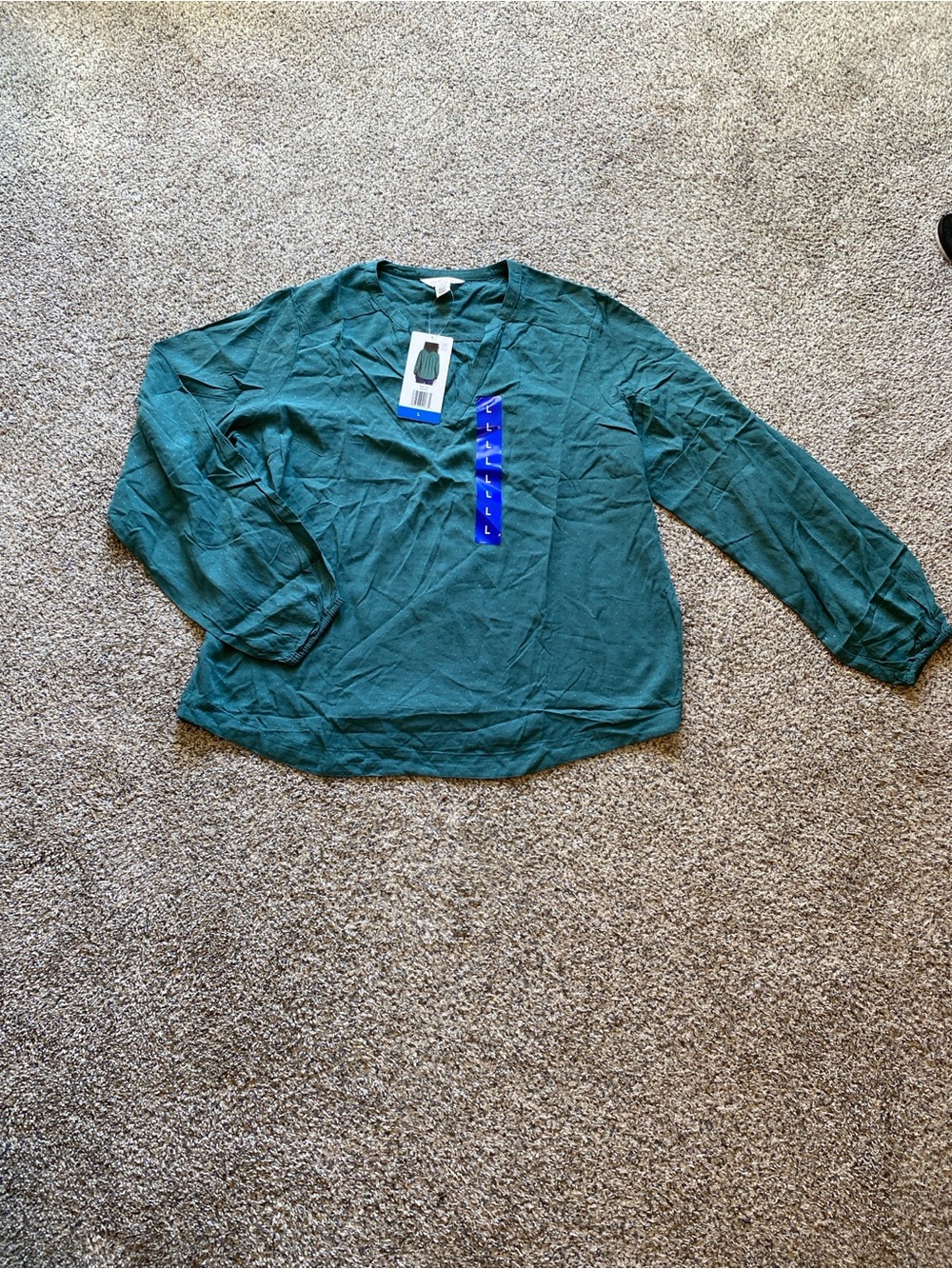 Weatherproof Vintage NWT Women’s Blue Green V-Neck Long Sleeve Blouse Size Large
